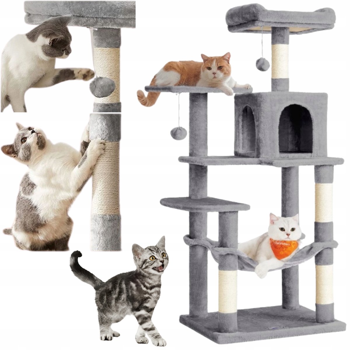 Grote Kattenkrabpaal met 6 Niveaus, Hammat & Speelgoed - 143cm XL
