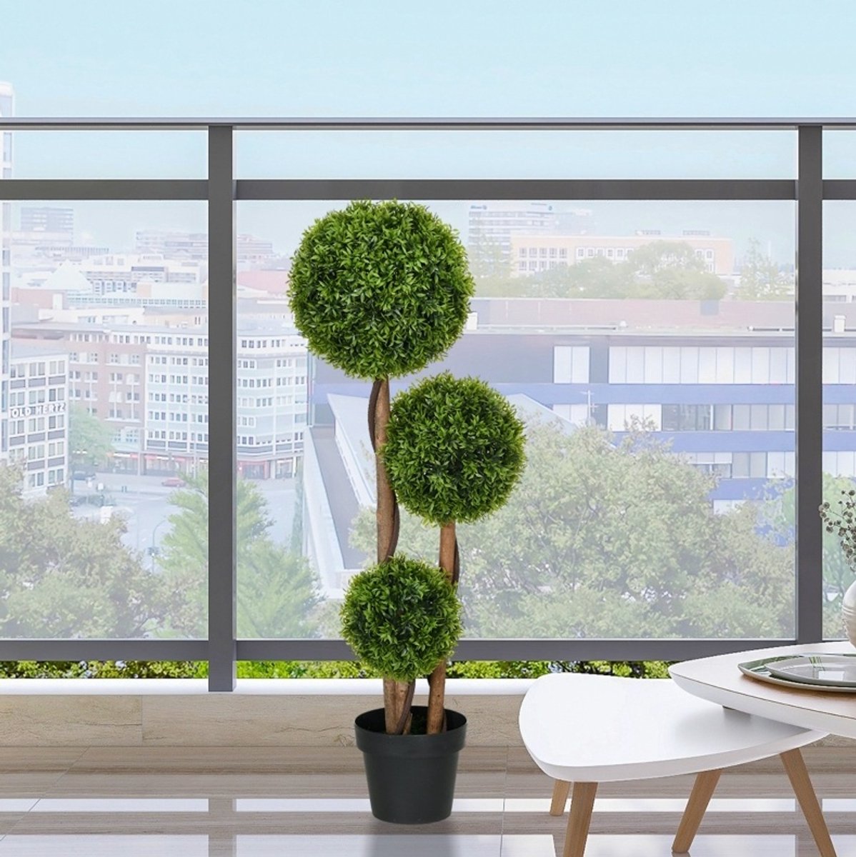 Kunstplant Buxus 110 Cm UV-Bestendig 3 Bollen Kunststof Groen Voor Binnen En Buiten In Pot Voor Woonkamer Slaapkamer Bureau En Tuin