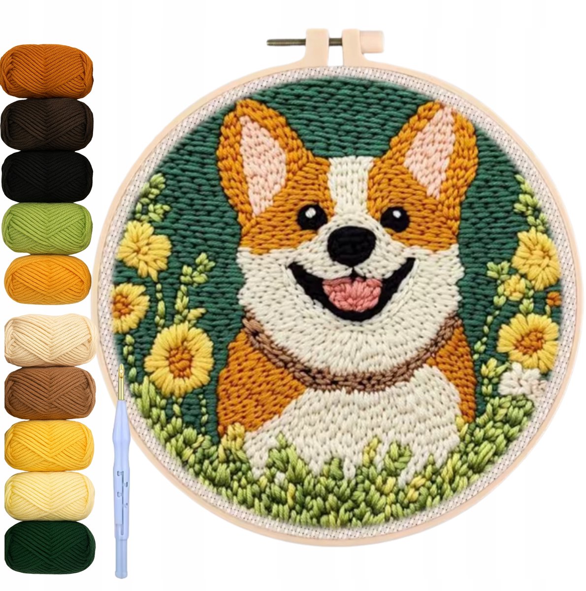 Punch Needle Corgi Borduurpakket - Compleet DIY Knutselpakket