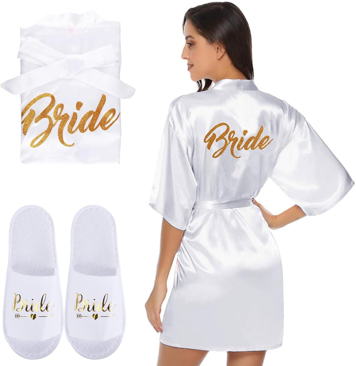 Bridal bathrobe set - satin kimono - met slippers - perfect voor de bruid - SnelShoppen