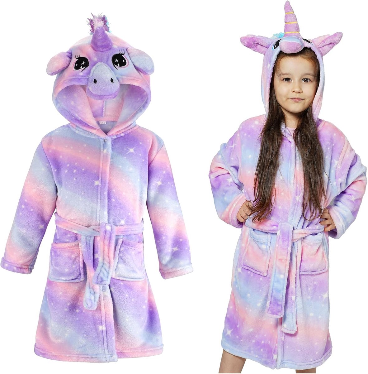 Douchestofjas meisjes 4-11 jaar - Kapmantel fluffy - Met elastische taille en twee zakken - SnelShoppen