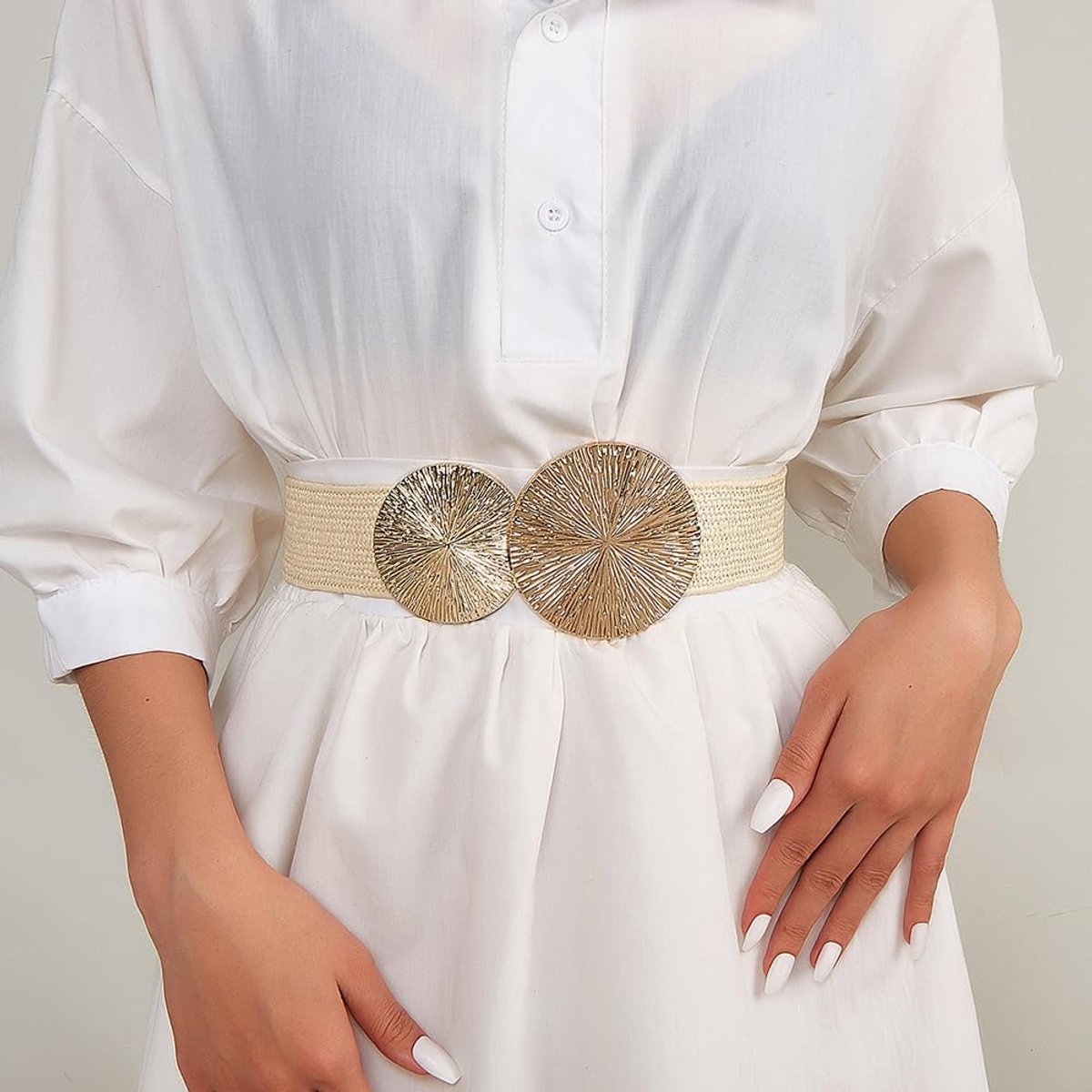 Dames Elastische Vintage Riem - Retro Brede Tailleband - Verstelbaar en Ademend - Perfect voor Jurken - ShopVlot