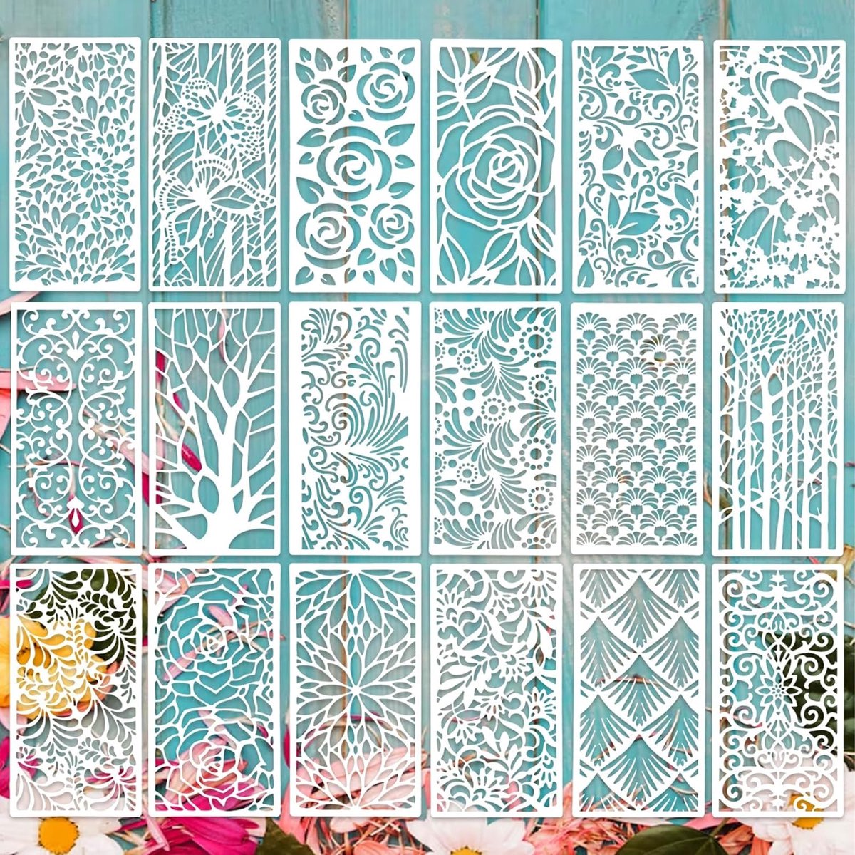 Bloemenbladsjablonen 18 stuks - herbruikbare PET - 10 x 17,8 cm - ideaal voor creatieve ambachten - ShopVlot
