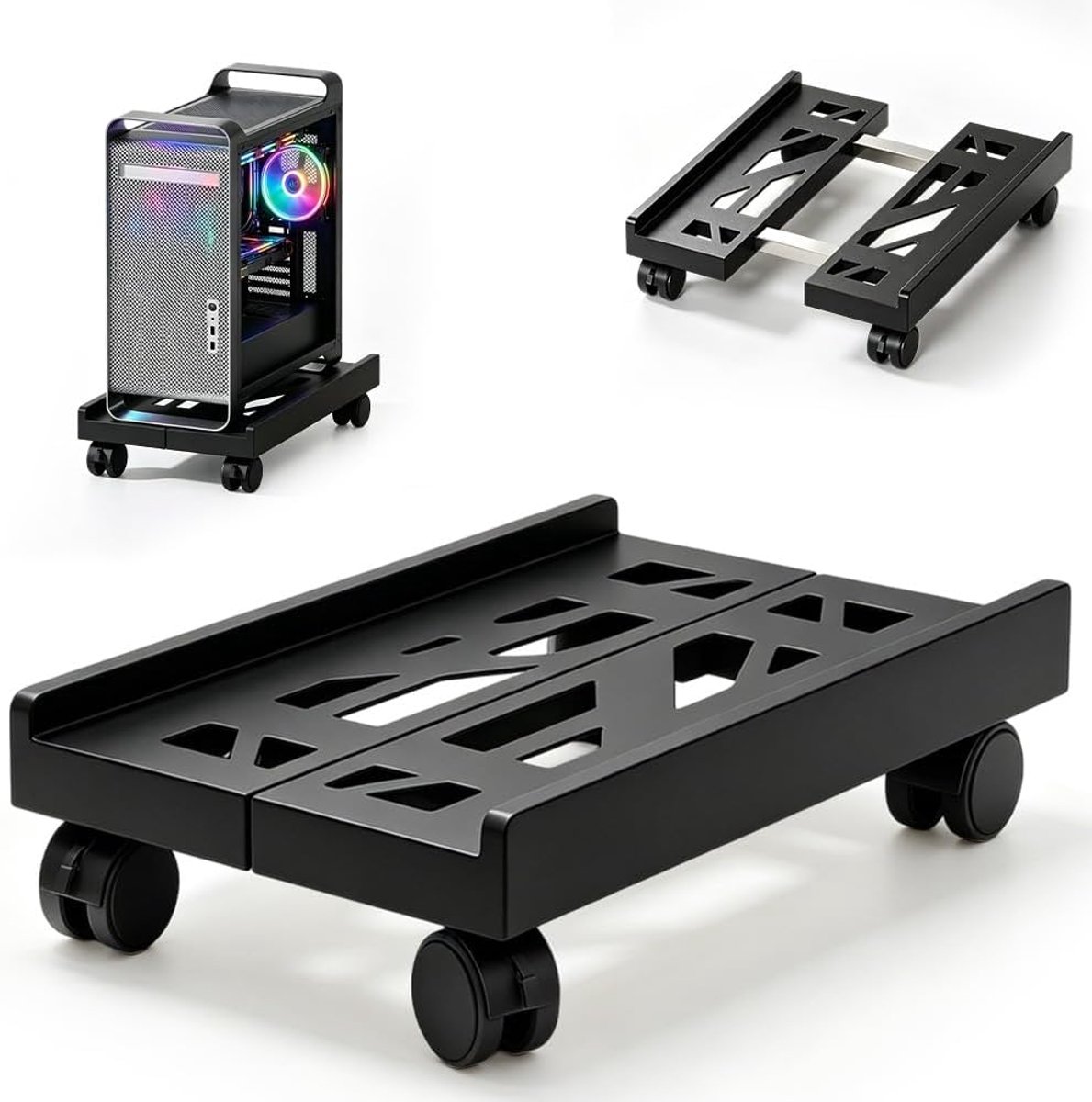 PC Standaard - Computer Trolley - Verplaatsen en Ventileren - Verrijdbaar en Vergrendelbaar - Tot 25 kg - Zwart