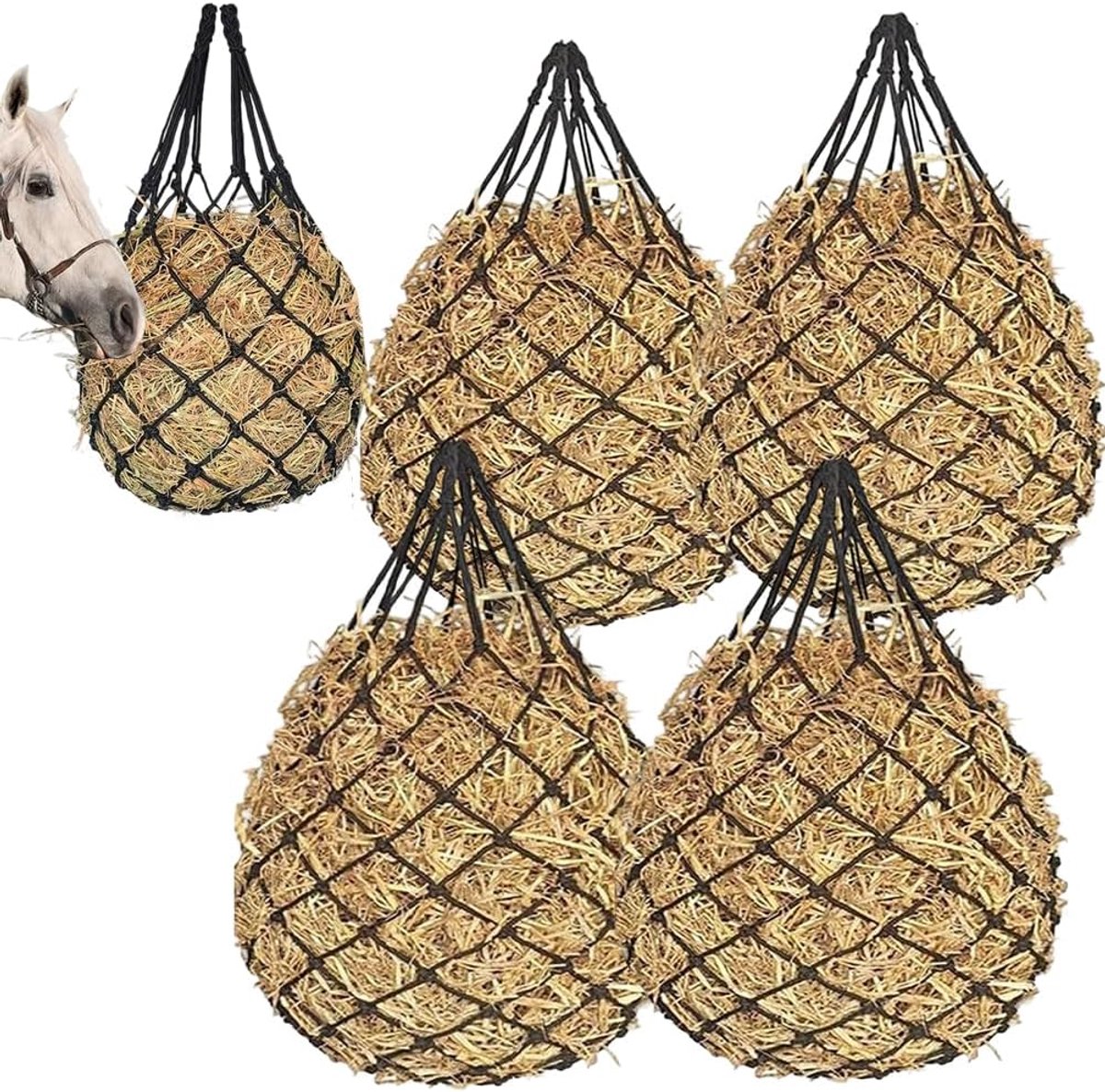 Hooi Net Set van 4 - Fijnmazig 6 x 6 cm - Voor Langzaam Eten - Geschikt voor Paarden, Schapen en Zieken - ShopVlot