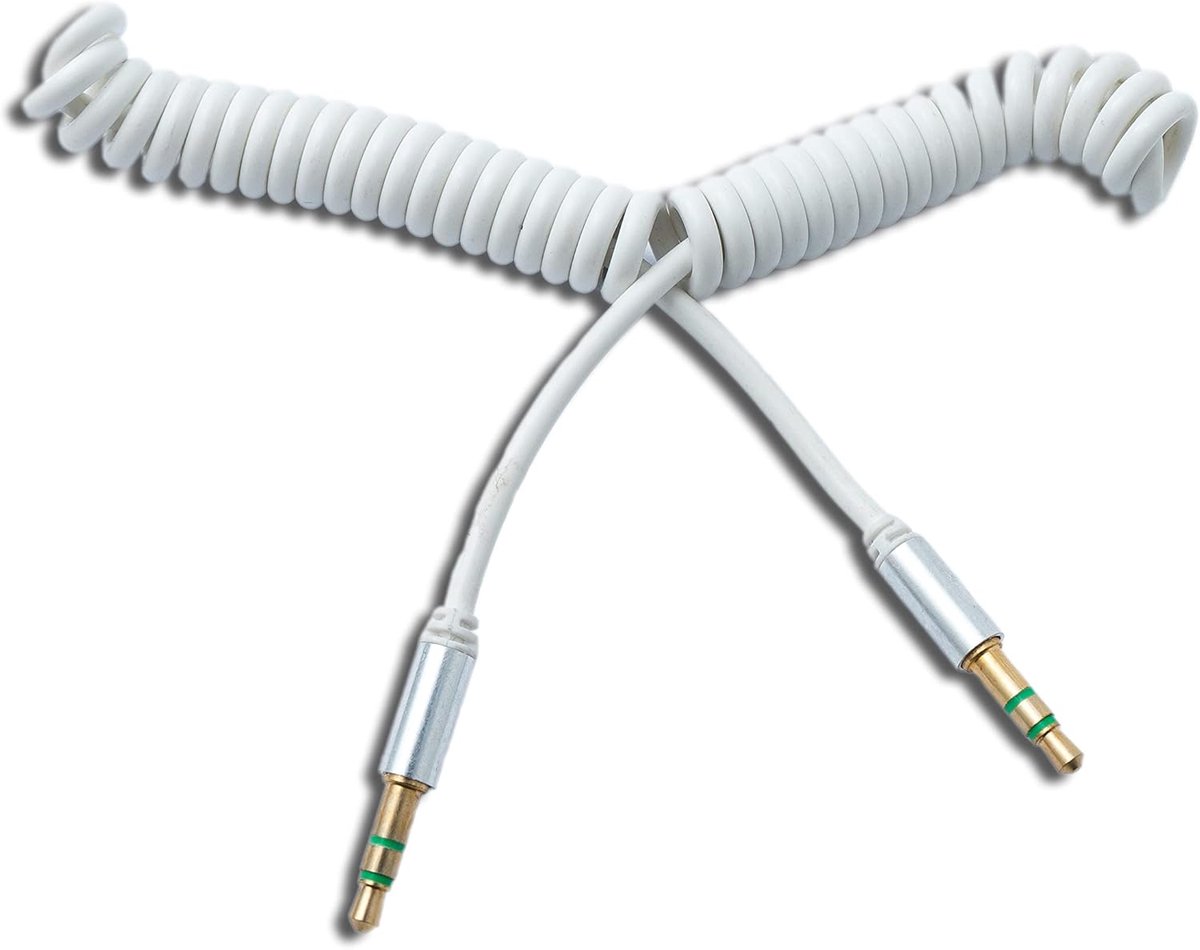 Audio kabel 150cm - 3.5mm stereo jack plug - spiraalkabel - ideaal voor audio- en microfoonsignalen - ShopVlot