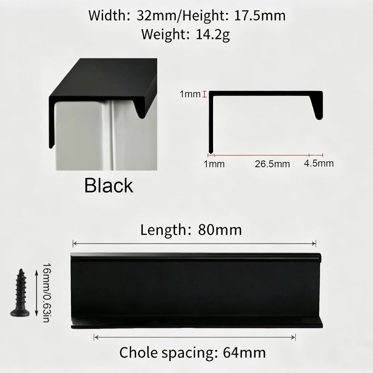 Versteekte keukenkastgrepen 80mm - Aluminium legering - Minimalistisch design - Ideaal voor moderne interieurs - ShopVlot