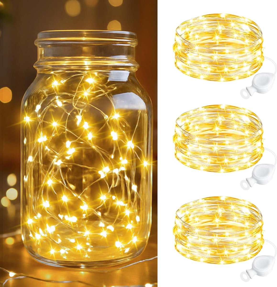 Led-lichtsnoer op batterijen 2 m - mini-lichtketting - 20 warmwitte leds - sfeervolle decoratie - ShopVlot