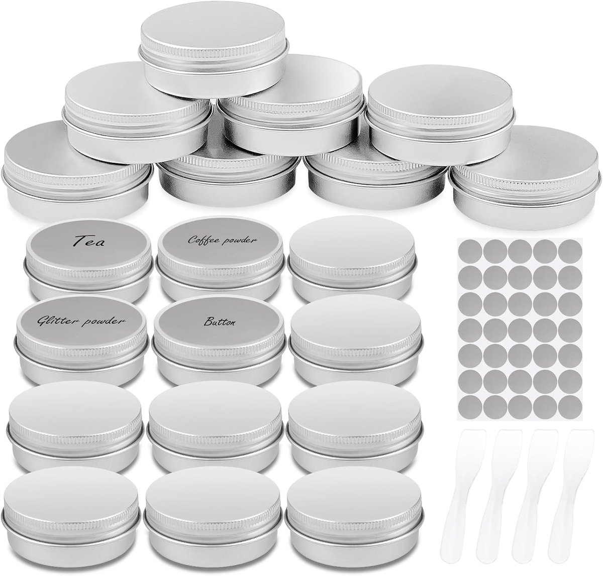 Aluminium Jars 20 ml - Lege Potjes met Schroefdop - Inclusief Stickers en Spatels - Perfect voor Cosmetica - ShopVlot