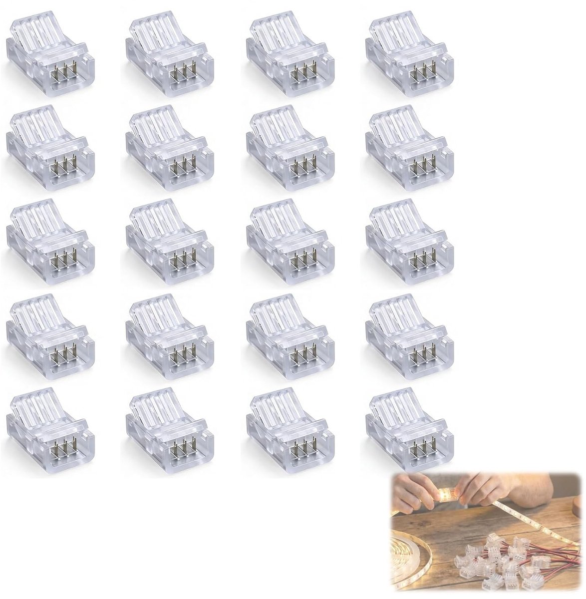 Stripconnector 8mm 4 pin - 20 stuks - Snelle aansluiting - Voor LED lichtstrips - ShopVlot