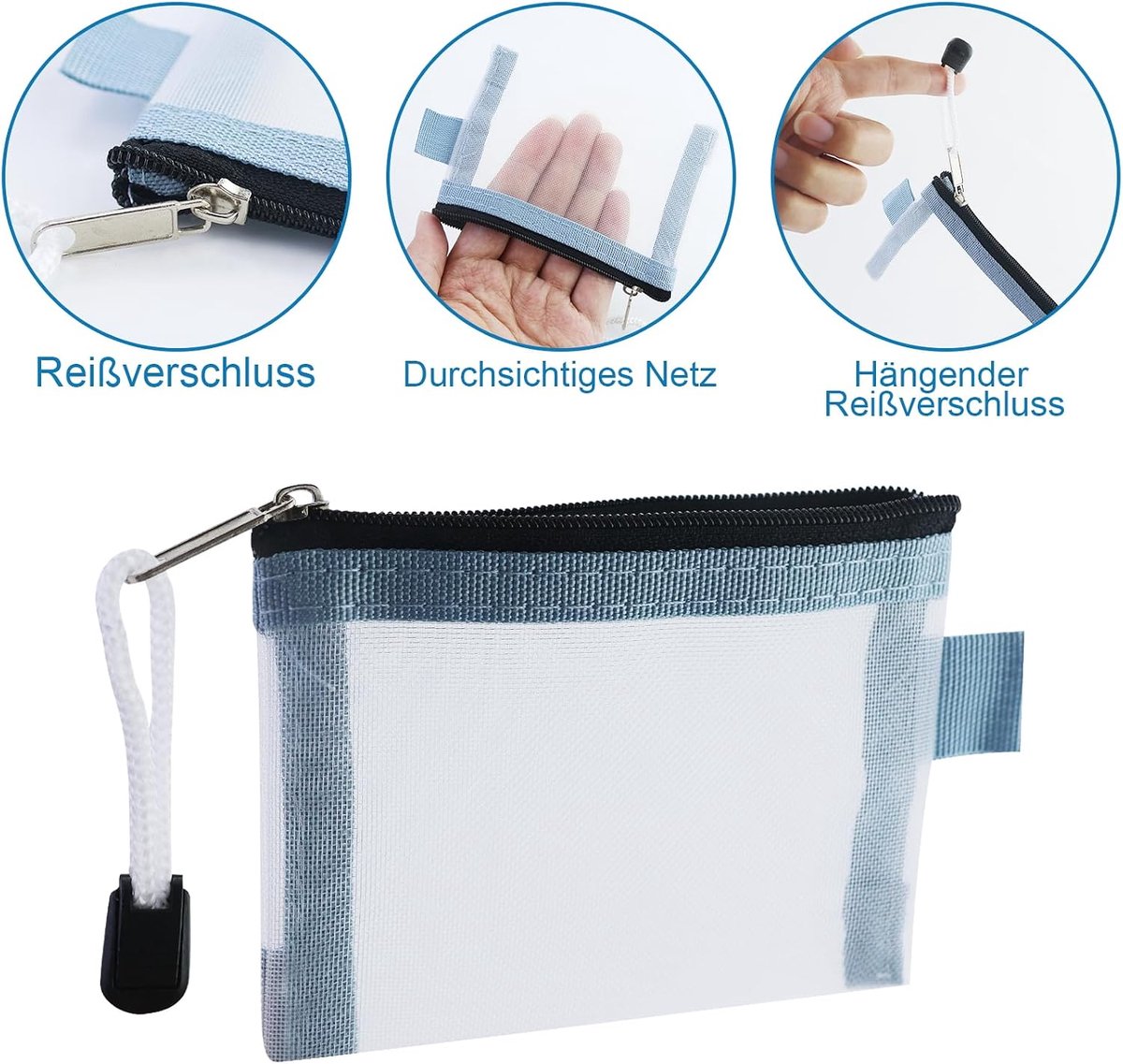 Mini mesh pockets 5 stuks - zwart nylon - met rits - ideaal voor make-up en accessoires - ShopVlot