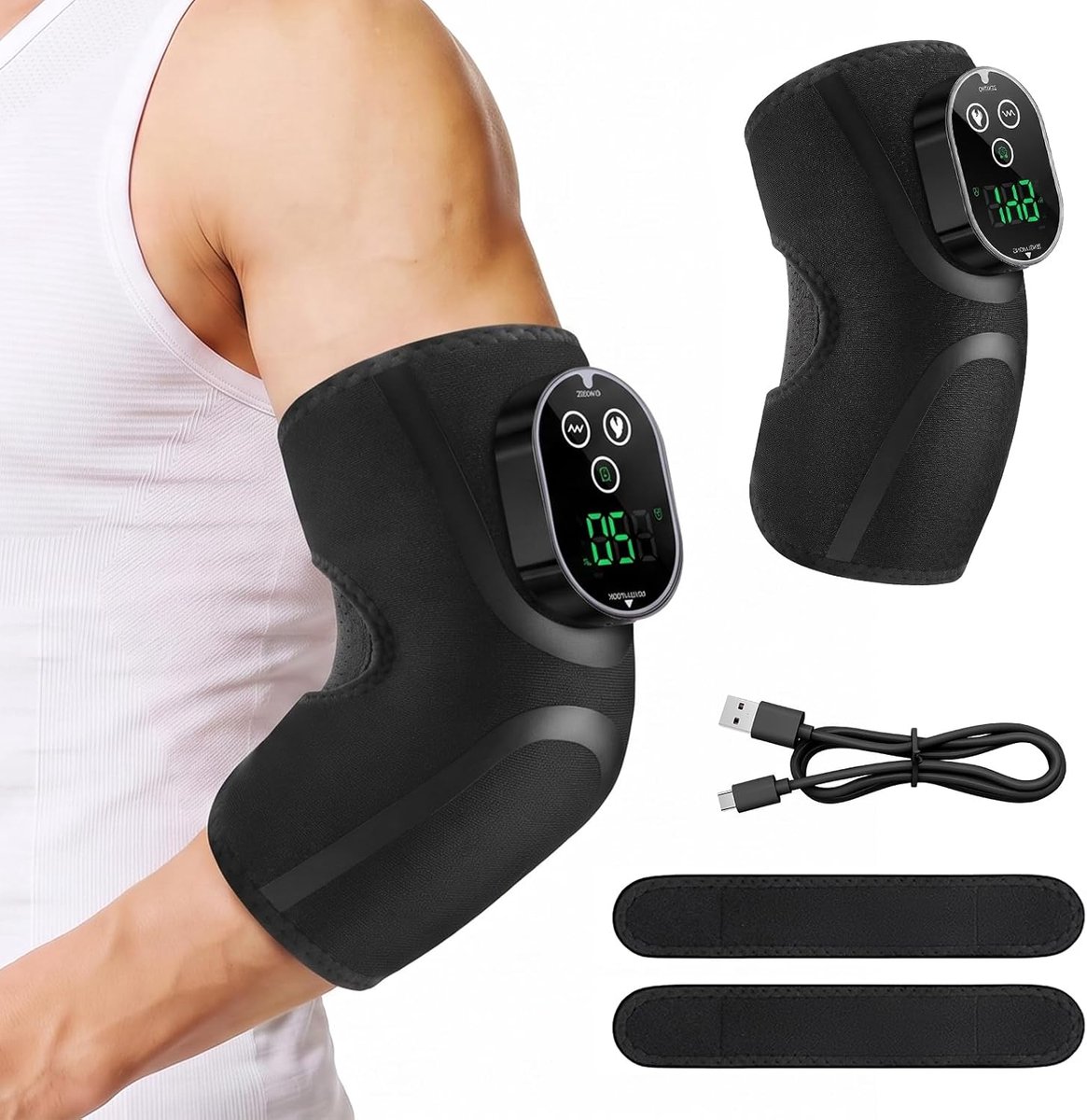 Draadloos verwarmingskussen met vibratiemassage - 5 warmtestanden - 3 massagemodi - verlichting bij tennisarm - ShopVlot