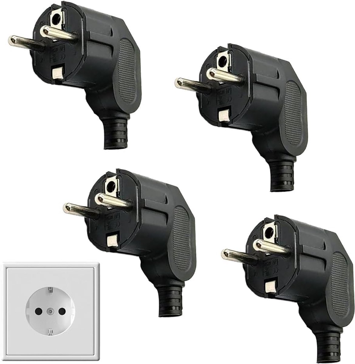 Elektrische Stekkers Set van 4 - Hoekstekker 250V 16A - Aarde Stekker - Perfect voor Huisgebruik - ShopVlot