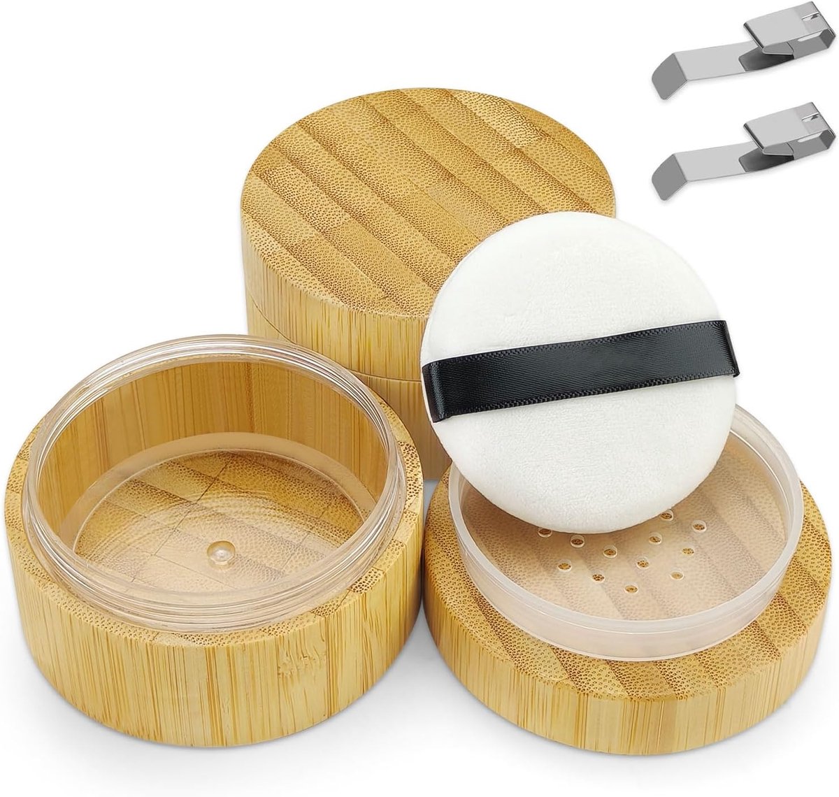 Poedercontainer 30ml - Bamboo - Met puff en zeef - Ideaal voor dagelijks gebruik - ShopVlot
