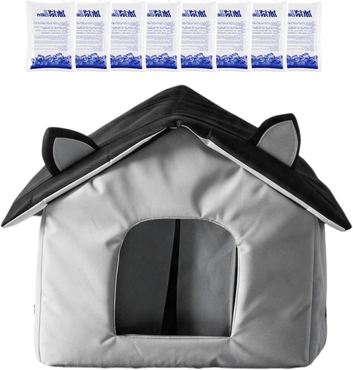 Koel Huisdierhuis - Zomerkoeler Tent - Huisdier Koel Houden - Met 8 IJsaccu's - 42x42x42 cm - Grijs