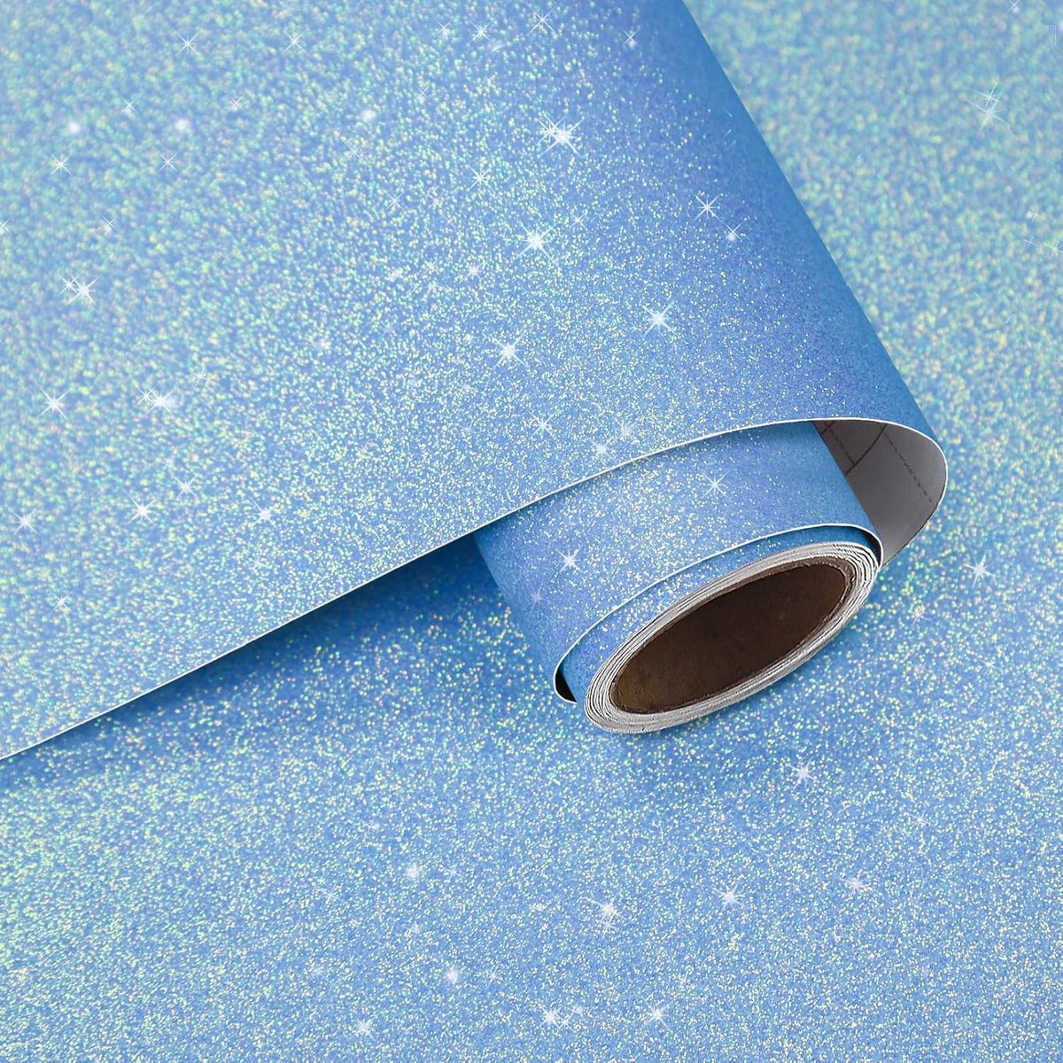 Behang zelfklevend glitter blauw - 40 cm x 200 cm - glanzende folie - voor slaapkamer of gang - ShopVlot
