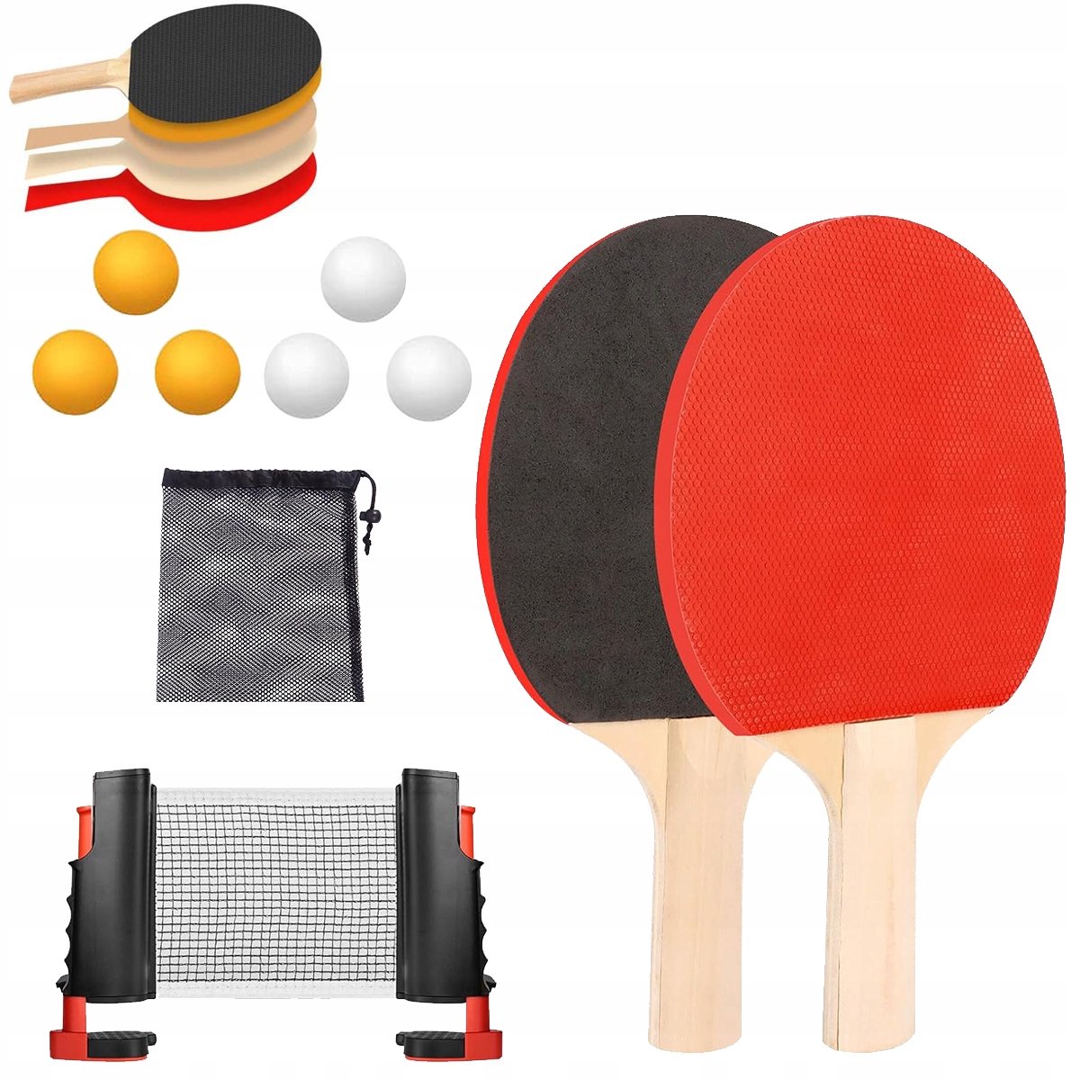 Complete Tafeltennisset: 2 Batjes, 6 Ballen, Net & Tas