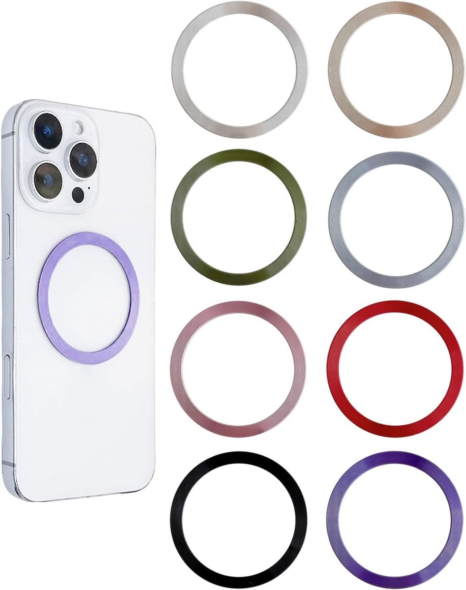 Metallring smartphone - 8 stuks - roestvrij staal - universele handhouder voor mobiel - ShopVlot