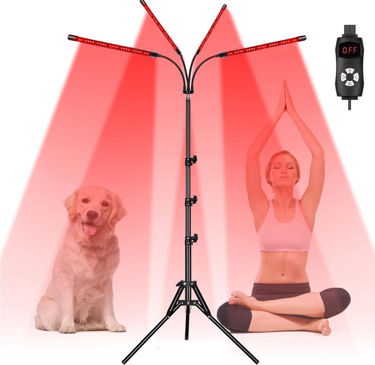Rode lamp met statief - 4 koppen 660nm & 850nm - 240 LEDs - hoogte verstelbaar voor thuis of kantoor - ShopVlot
