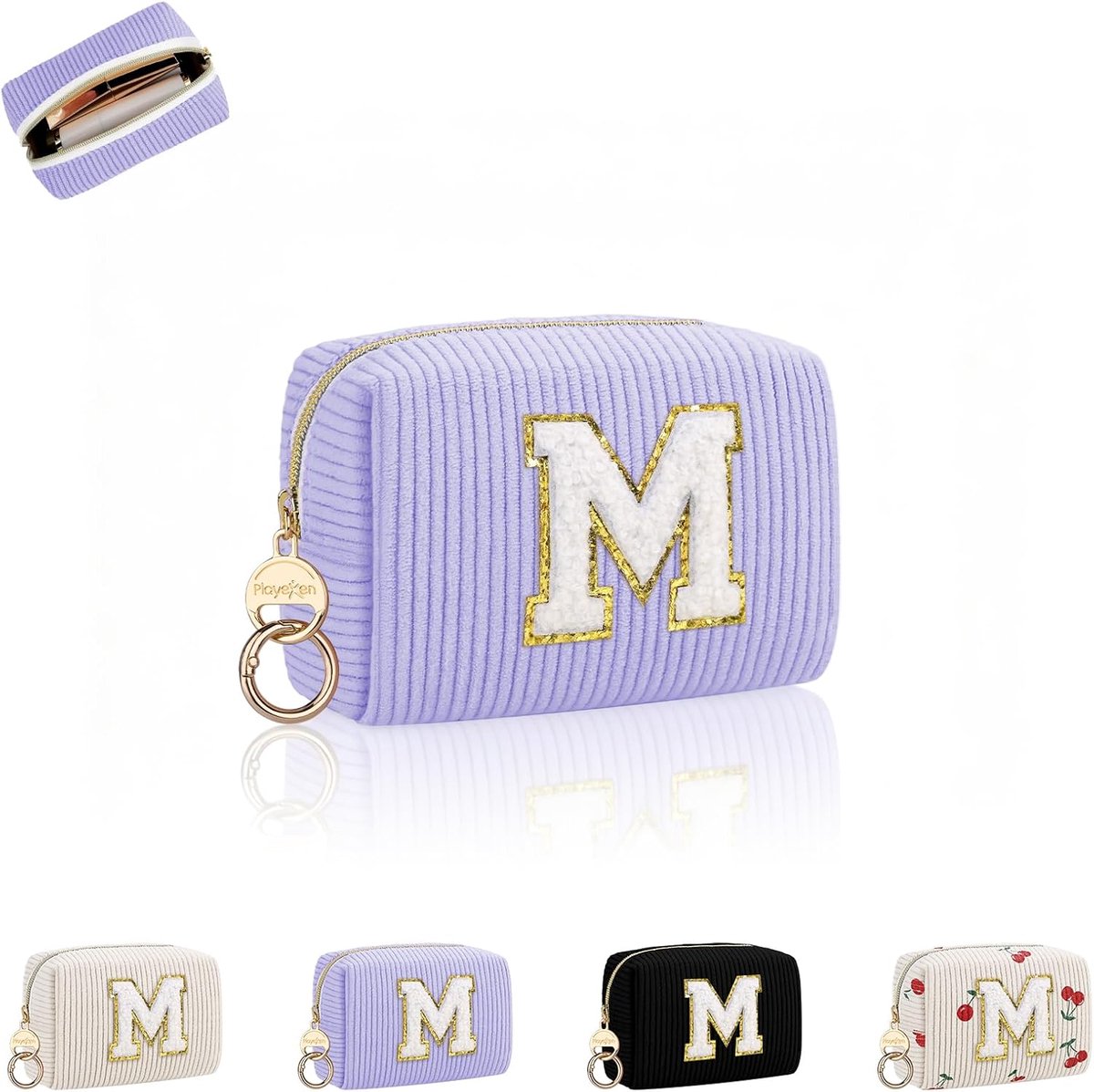 Toilettas meisjes 11 x 8 x 5 cm - Corduroy paars - Gepersonaliseerd met letter M - Perfect als cadeau - ShopVlot