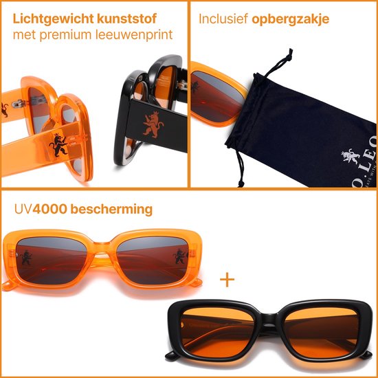 O.Leo 2-Pack Zonnebrillen - Oranje & Zwart - UV400 - Unisex design - Inclusief opbergzakjes — afbeelding 2