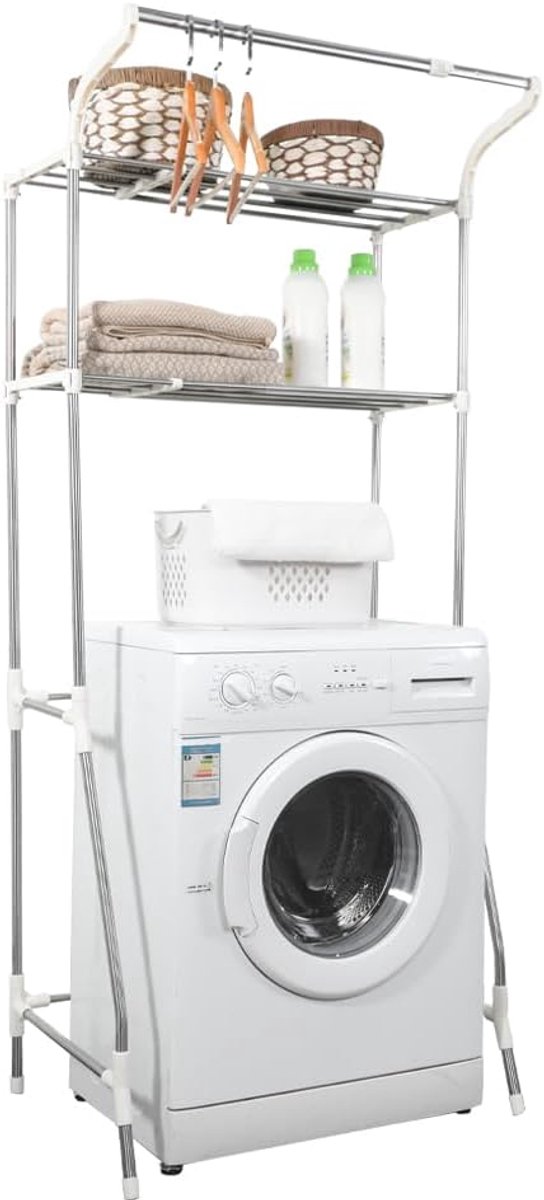 Wasmachinehouder met 2 niveaus - Verstelbare breedte - Ruimtebesparend - Ideaal voor badkamer - ShopVlot