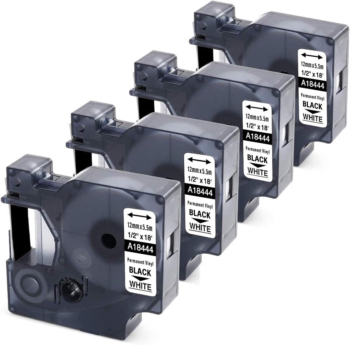 Compatible with Dymo 18444 Rhino Industry Vinyl Labels Black on White Tape - ShopVlot