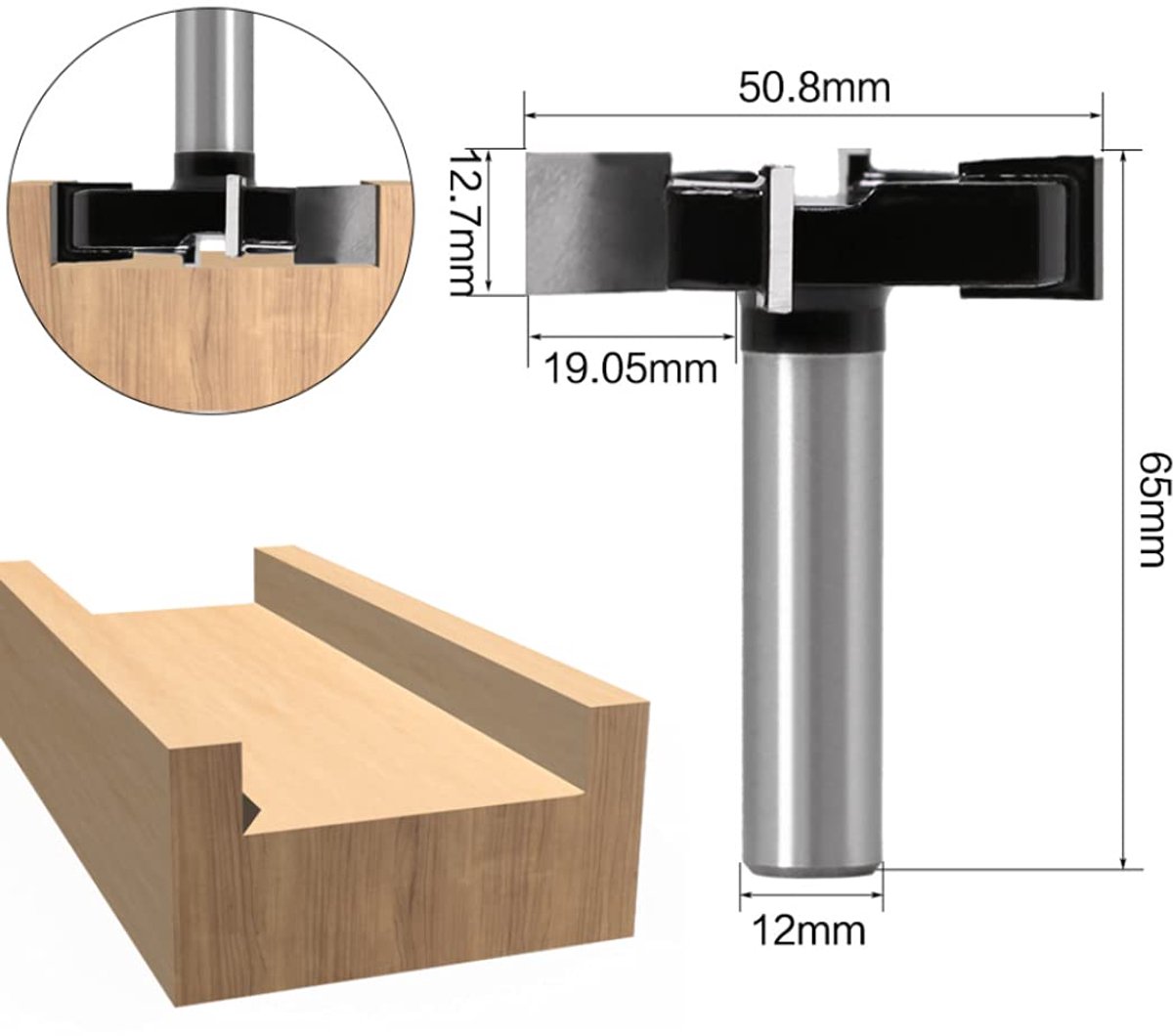 4 Grooves T-Groove Face Milling Cutter, 2 Inch Cutting Diameter, 12mm Shank, Planer Cutter, Chipboard Milling Cutter - ShopVlot