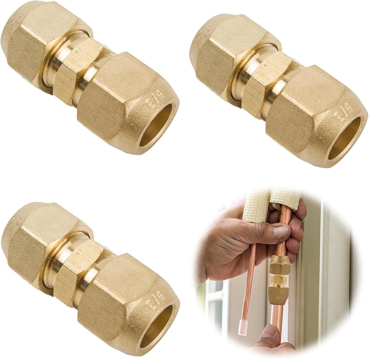 3 Pcs 3/8 Inch Copper Hose Extension for Air Conditioning Tube, Double Nipple for Copper Pipes, Threaded Air - ShopVlot