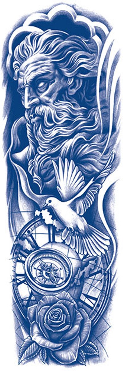 Tijdelijke sleeve tattoo gezicht vogel 2 weken