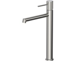 Krobec Wastafelkraan van roestvrij staal, voor badkamer, koud en warm water, eengreepsmengkraan voor wastafel, modern, elegant (nikkel)