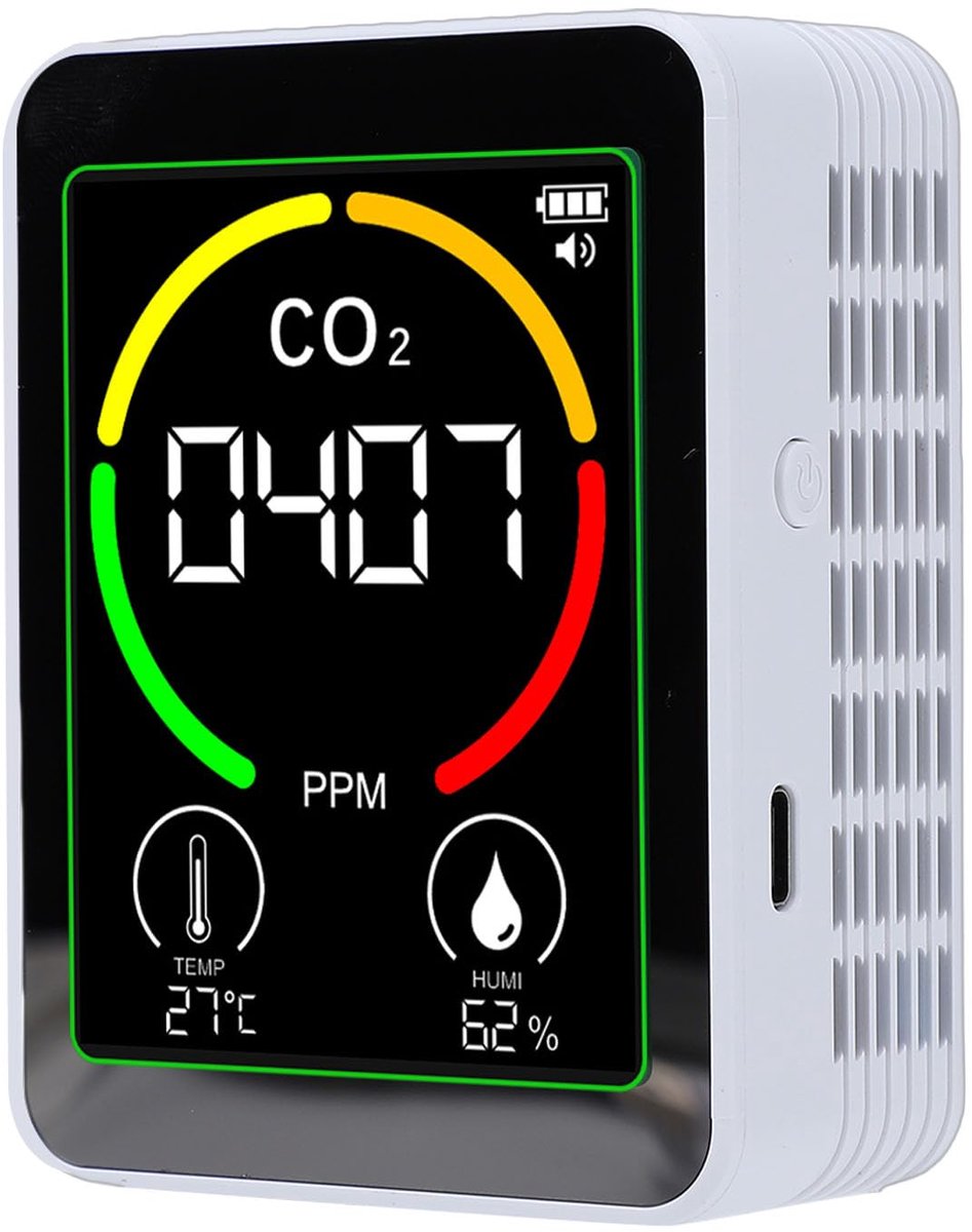 Luchtkwaliteitsmonitor 3-in-1 - CO2- temperatuur- en vochtigheidsdetectie - Draagbaar voor thuiskantoor - ShopVlot