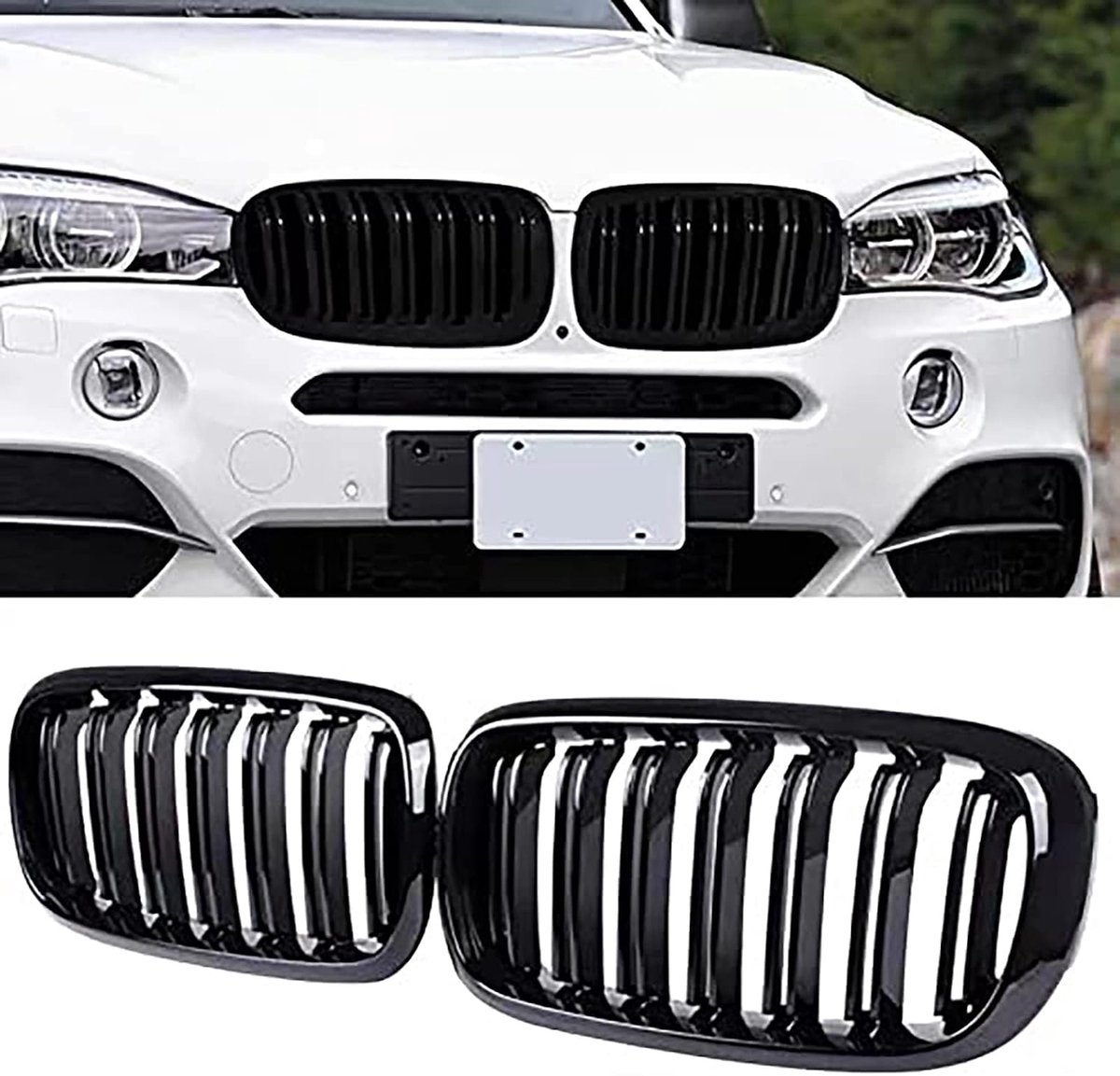 Radiator grill voor X5 F15 en X6 F16 - zwart glanzend - dubbele brug - eenvoudige installatie - ShopVlot