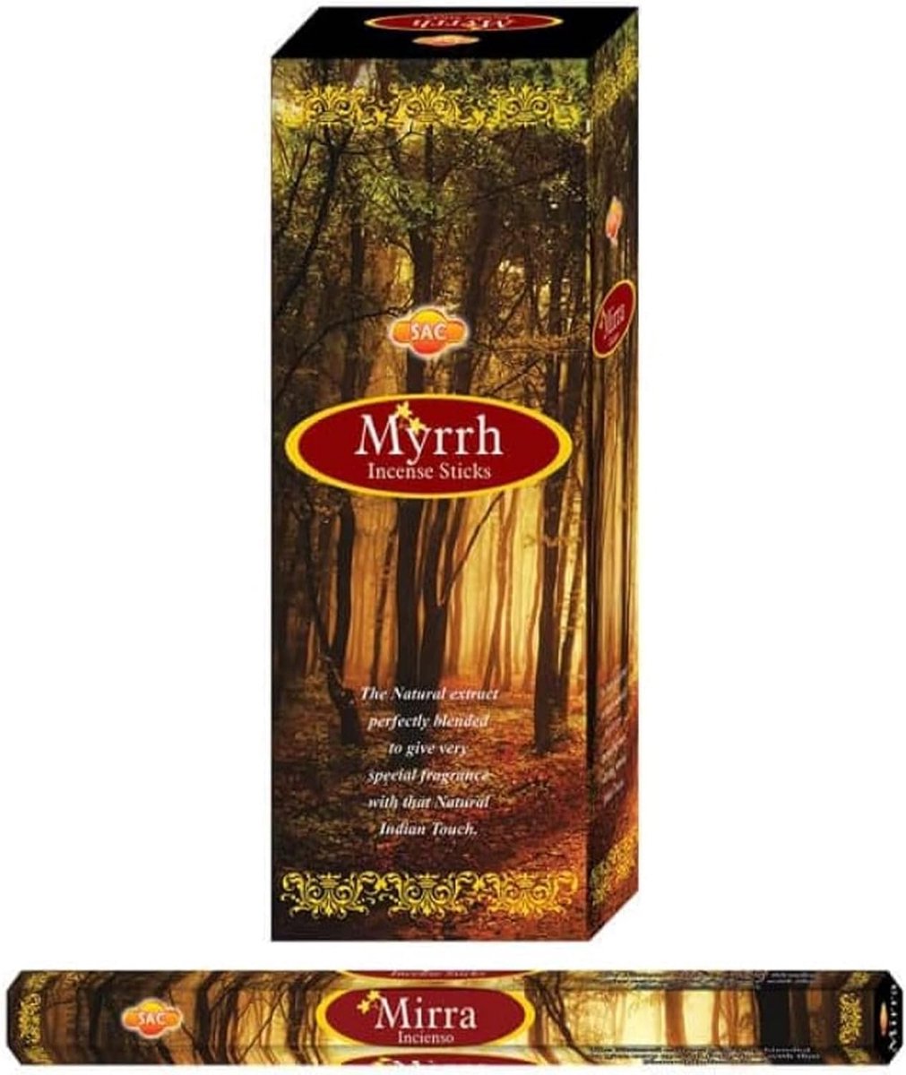 Wierook Myrrh Hexagonaal - Doos van 6 buisjes met 20 wierookstokjes - Aroma-ervaring - Geschikt voor meditatie - ShopVlot