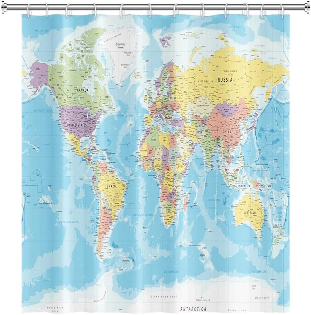 Douchegordijn Wereldkaart 180 x 180cm - Blauw Polyester - Educatief voor Kinderen - Ideaal voor Badkamer - ShopVlot