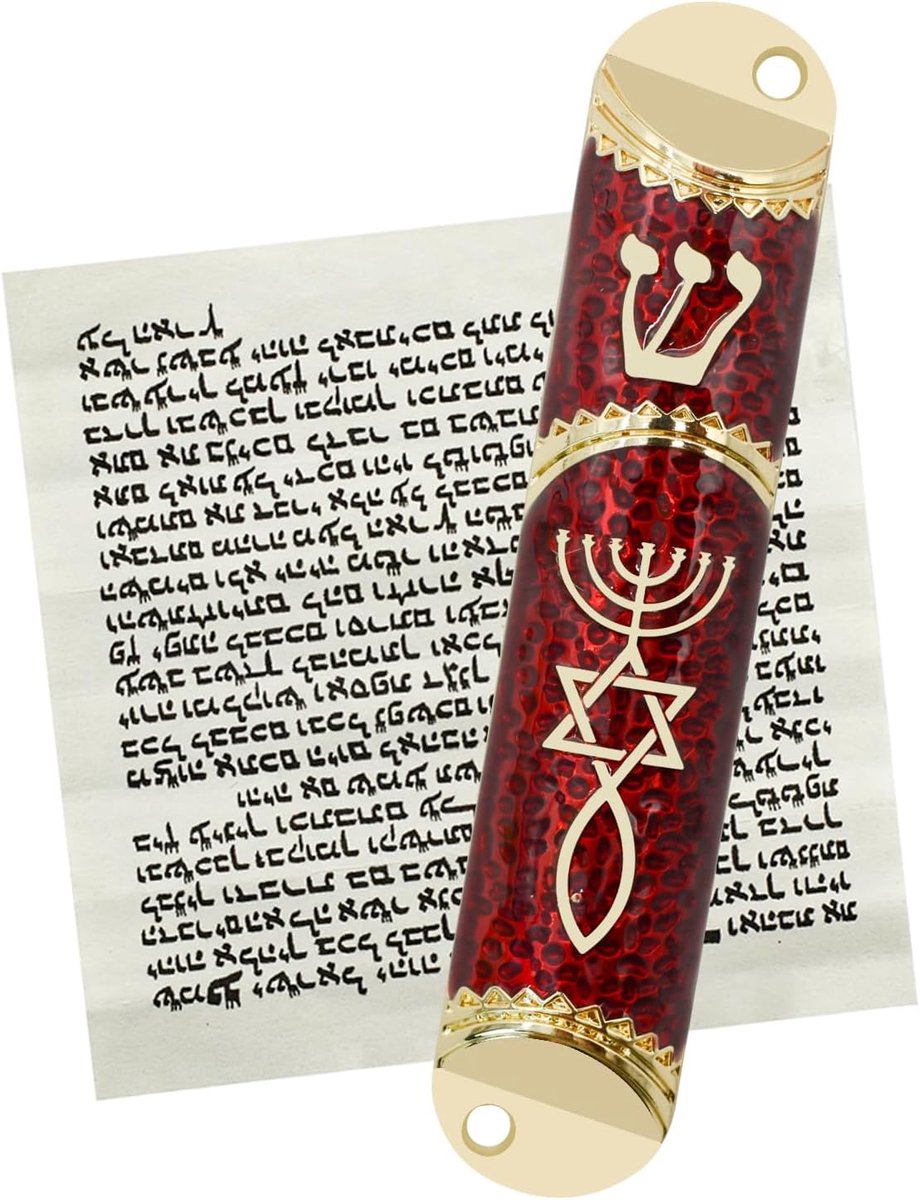 Mezuzah met Rol voor Deur - Metaal Mezuzah Houder - Messiaanse Zegel - Joodse Woondecoratie - ShopVlot