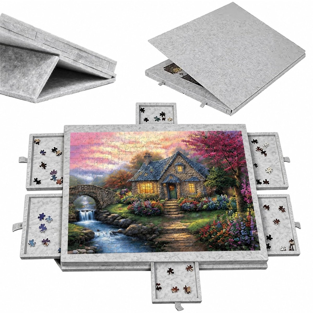 puzzeltafel kantelbaar - opvouwbaar met 6 laden - 2-in-1 afdekking - geschikt voor 1000 stukjes - ShopVlot