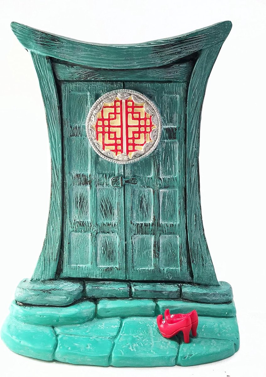 Miniature fairy deur - turquoise Zen stijl - met verwijderbare rode schoenen - ideaal voor miniatuurtuinen - ShopVlot