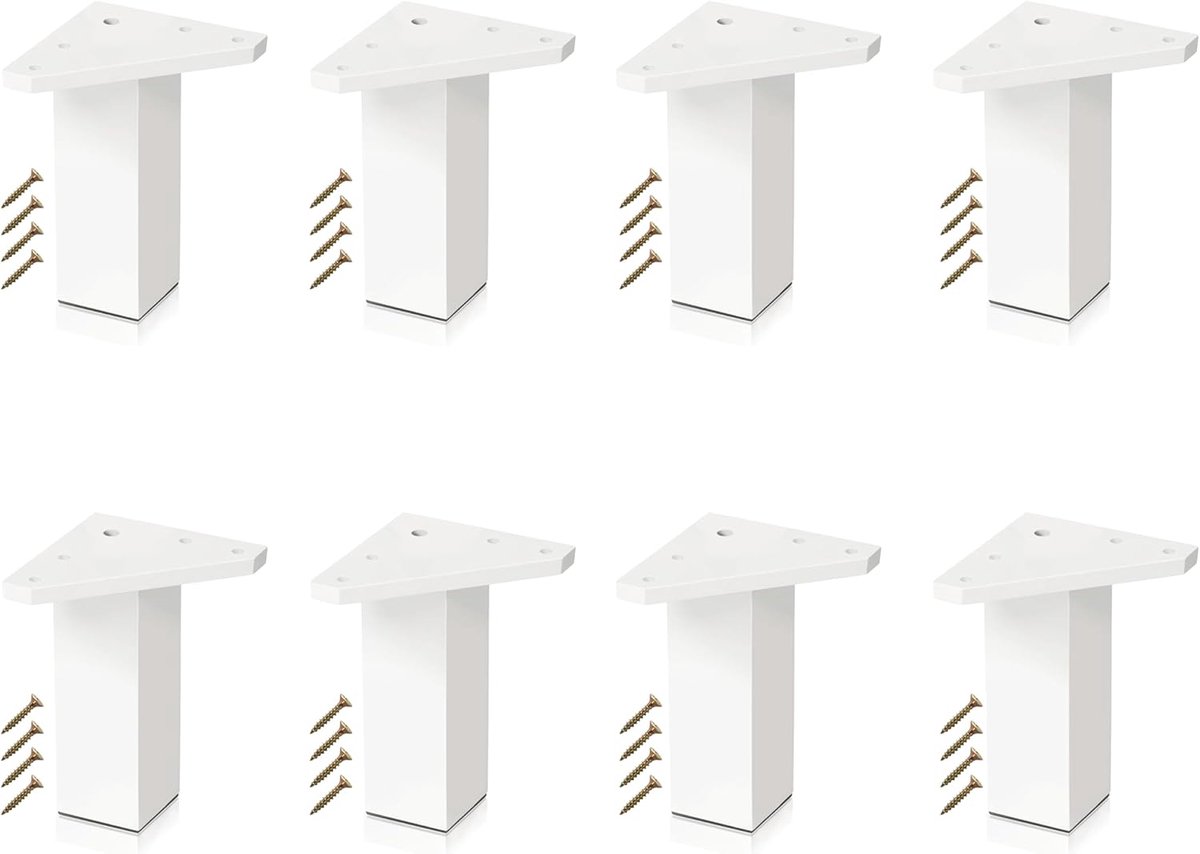 Meubelpoten 100 mm - Wit - Set van 8 - Eenvoudige installatie voor schoonmaken - ShopVlot