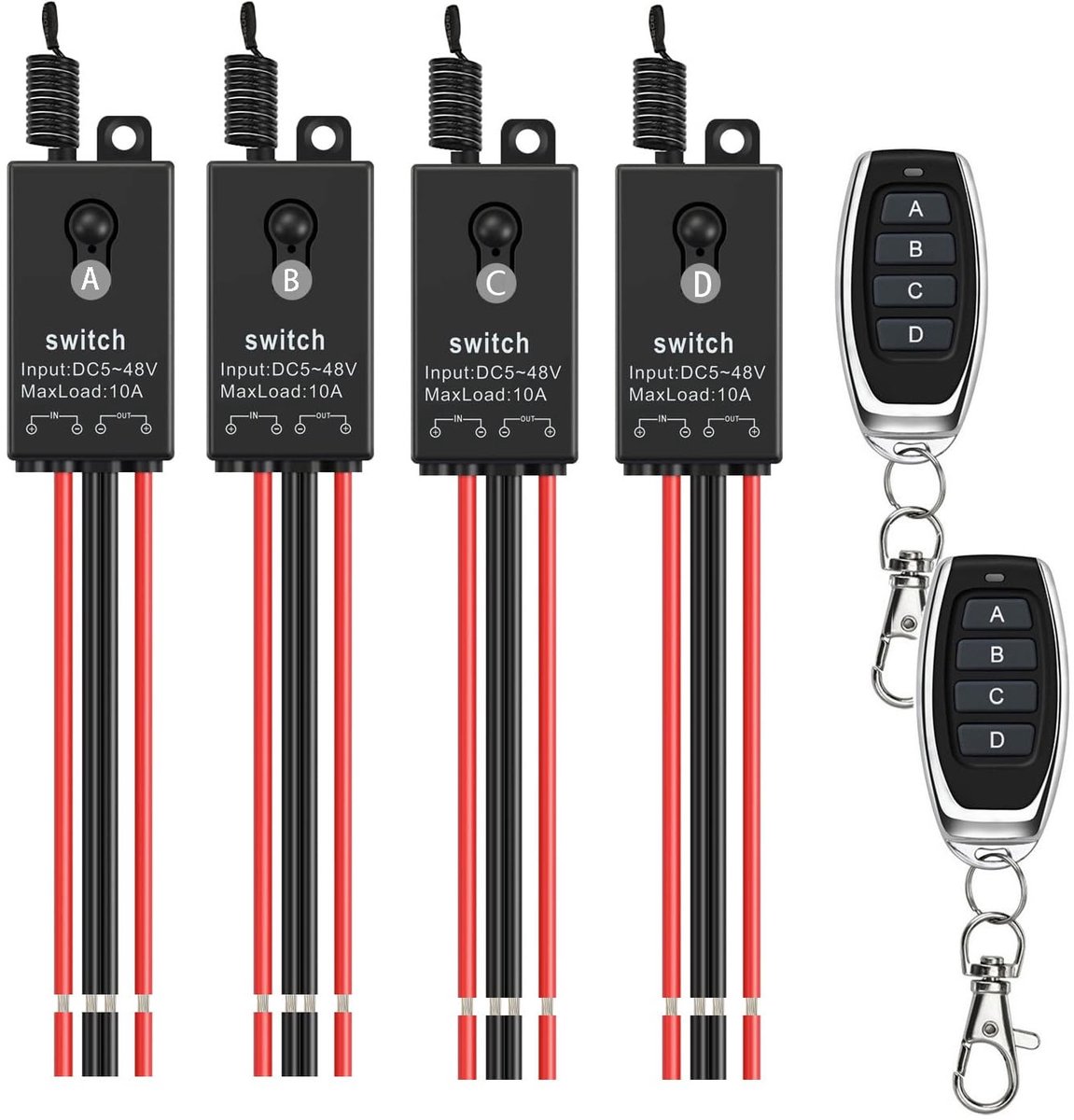12V Radio Switch 4 Kanaals - Mini Draadloze Schakelaar - Met Afstandsbediening - Tot 100 meter bereik - ShopVlot