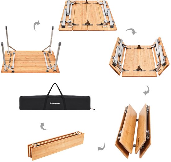 Bamboe klaptafel, kampeertafel - Tuin Aluminium Hout 3 hoogtes Verstelbaar — afbeelding 4