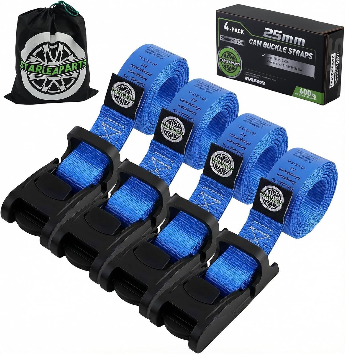 Lashing straps 75 cm - 25 mm breed - blauwe bevestigingsriemen - veilig transport van fietsen - ShopVlot