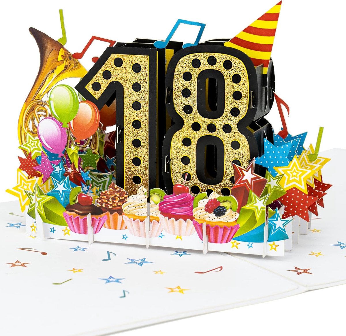 Pop-Up 3D verjaardagskaart 18 - grote glitterkaart - zwart goud - feestelijke verrassing - ShopVlot