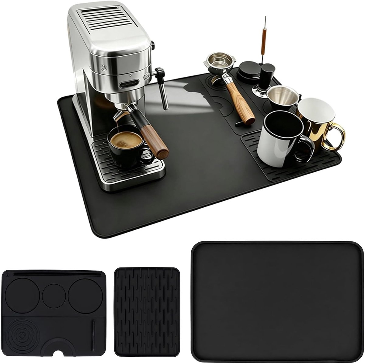 Koffiemachine accessoires 3-in-1 set - siliconen drainer mat - antislip en eenvoudig schoon te maken - ShopVlot