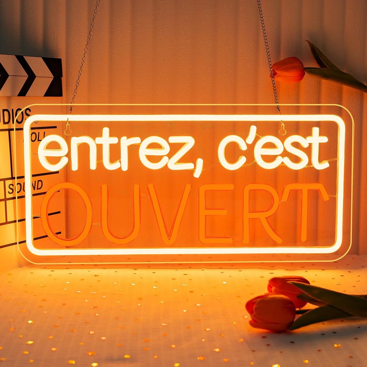 Lichtbord neon led - wit/oranje - dimbaar met 6 niveaus - creëert warme sfeer - ShopVlot