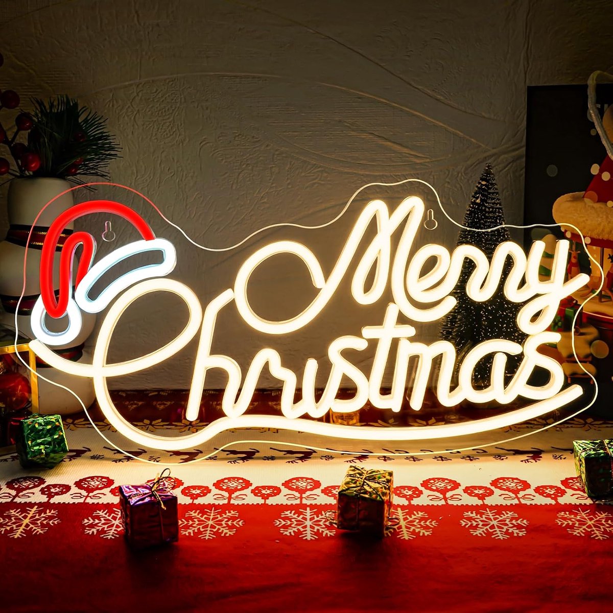 Neonbord Merry Christmas - LED verlichting - feestelijk ontwerp - sfeervolle decoratie - ShopVlot