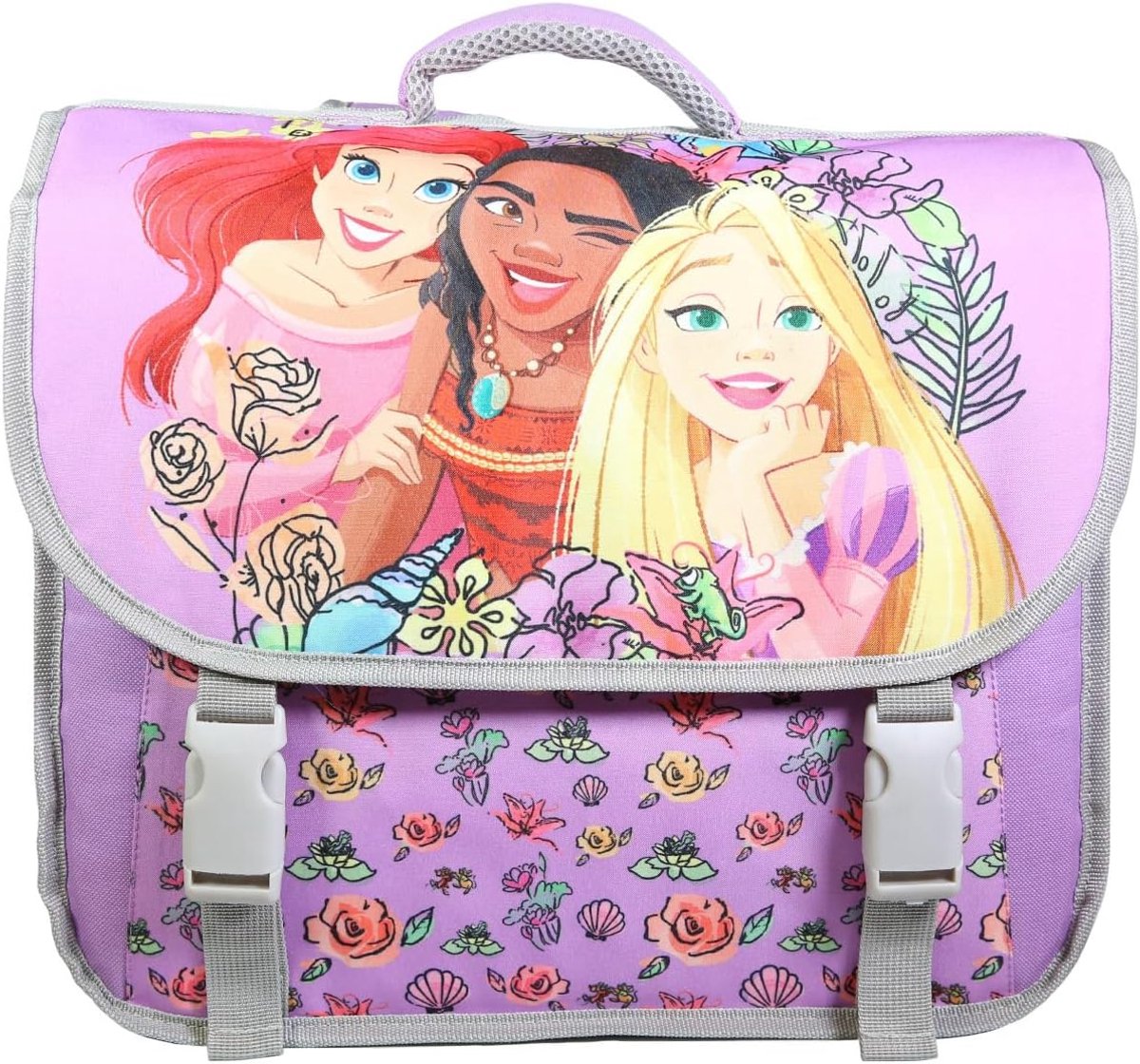 Satchel 38cm - prinsessen paars bloemen - schoudertas - ideaal voor school - ShopVlot