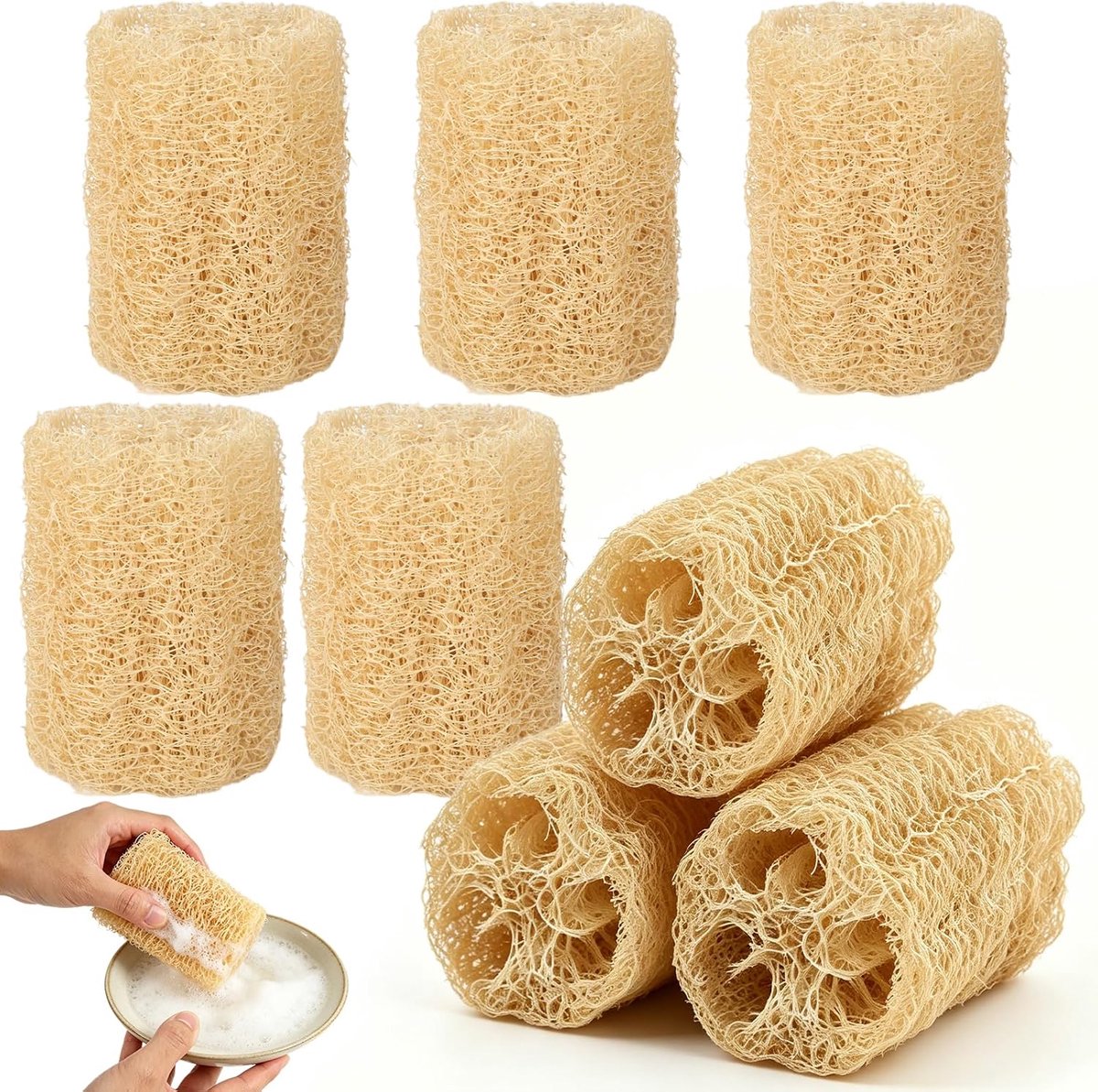 Luffa-spons set - 8 stuks - natuurlijke loofah - veelzijdig in gebruik voor lichaamsverzorging - ShopVlot