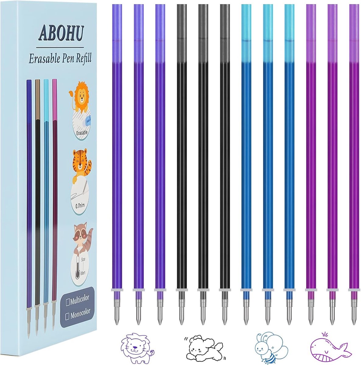Gelpen navullingen set van 12 - uitwisbare inkt - 0.7 mm tip - ideaal voor school en kantoor - SnelShoppen