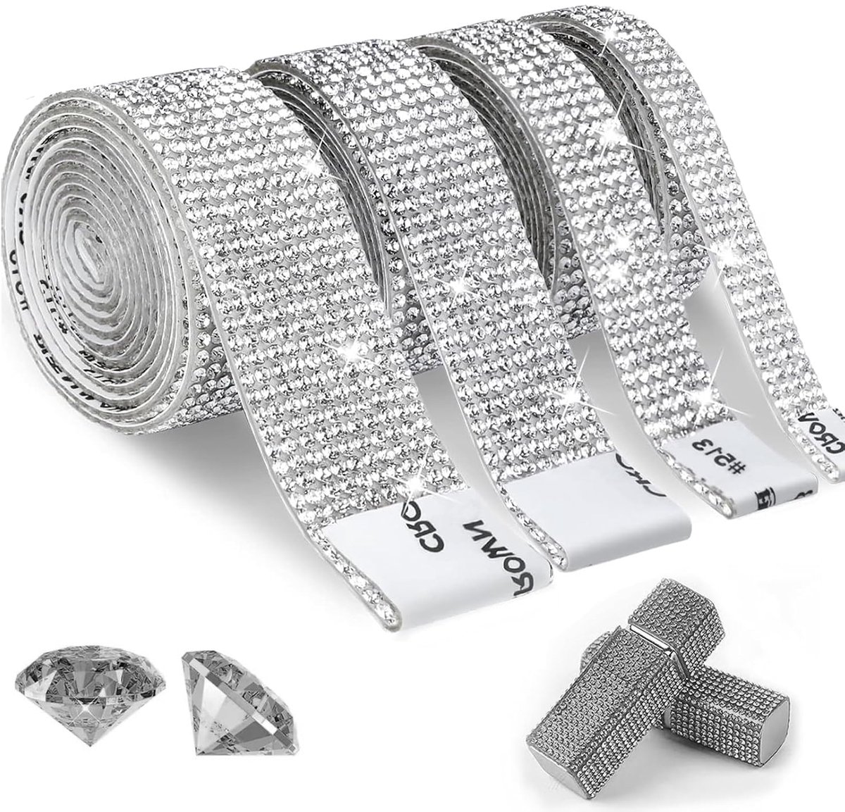 Rhinestone Tape 4 Rollen - Zelfklevend Kristal - Silver - Perfect voor Creatieve Decoraties - SnelShoppen